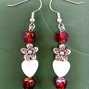 Homemade red flower pierced earring